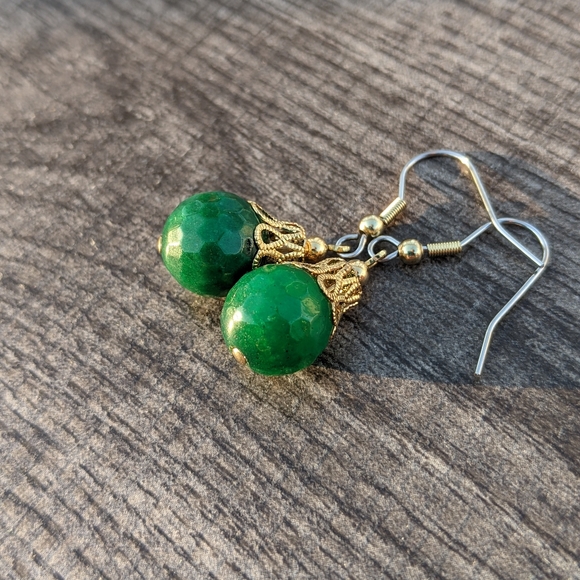 Christmas Ornament Green Jade Earrings - Picture 3 of 5